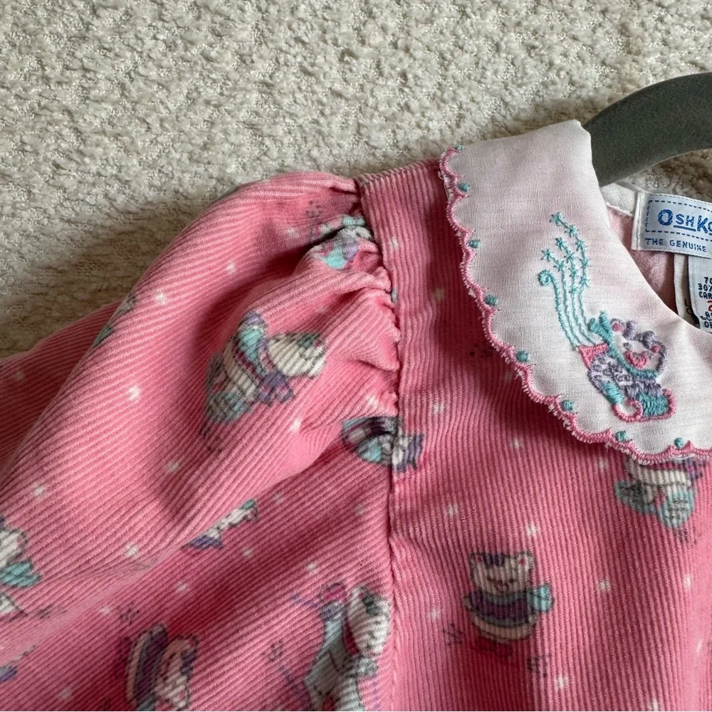 Vintage Osh Kosh B’Gosh Baby Corduroy Pink Sledding‎ Bears Romper 24 months